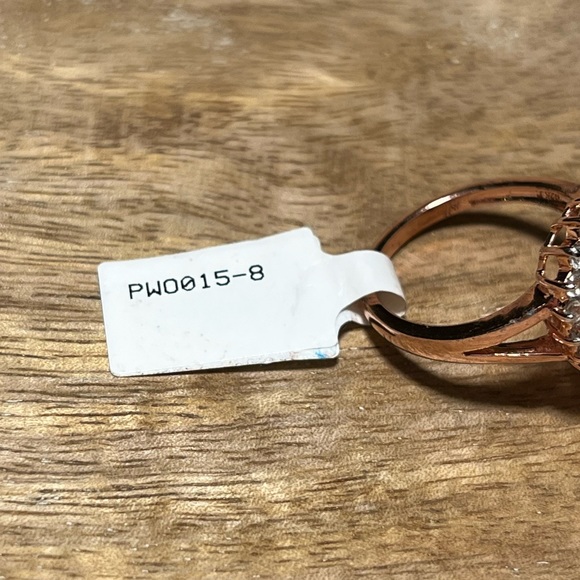 Synthetic Morganite & White Zircon Tear Drop Rose Gold Over Sterling Silver Ring - Picture 9 of 13